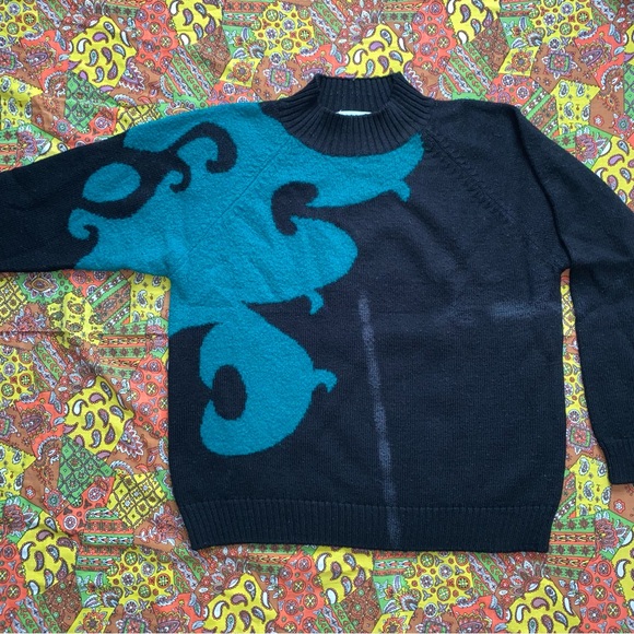 Alfred Dunner Vintage Black and Turquoise High Neck Sweater - Picture 2 of 5
